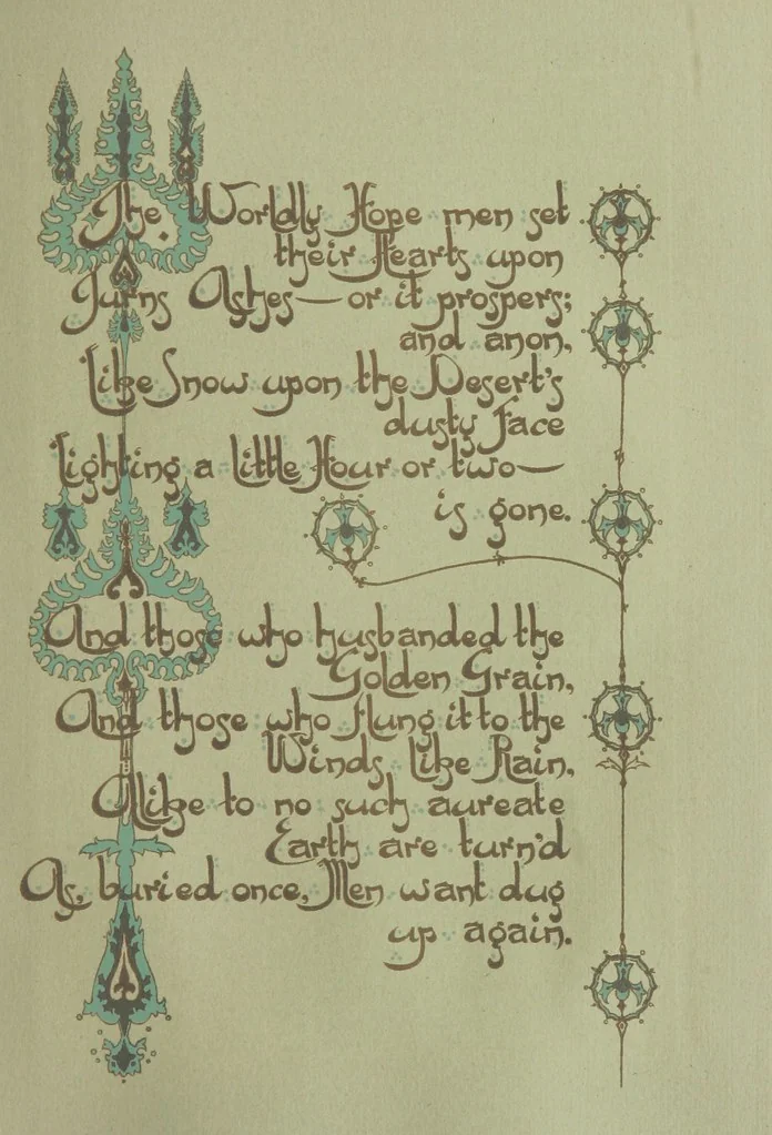 An illustration from Rubáiyát of Omar Khayyám. Presented by Willy Pogány, 1913, leaf 27
