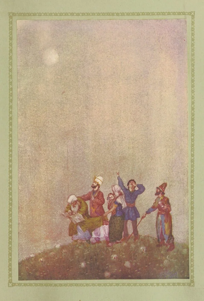 An illustration from Rubáiyát of Omar Khayyám. Presented by Willy Pogány, 1913, leaf 55