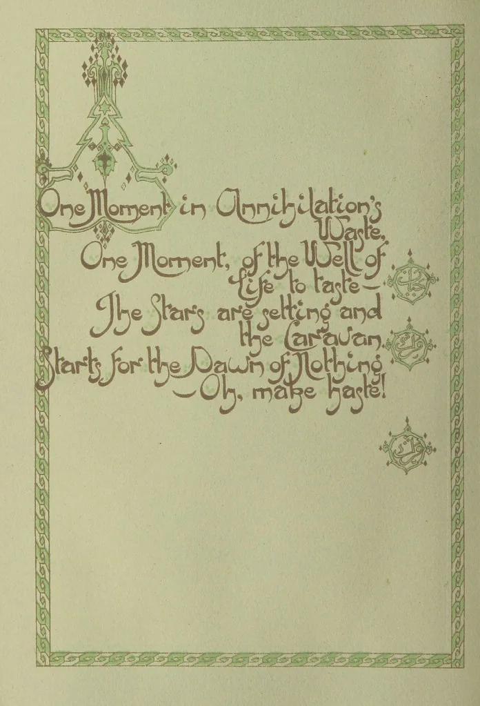 An illustration from Rubáiyát of Omar Khayyám. Presented by Willy Pogány, 1913, leaf 60