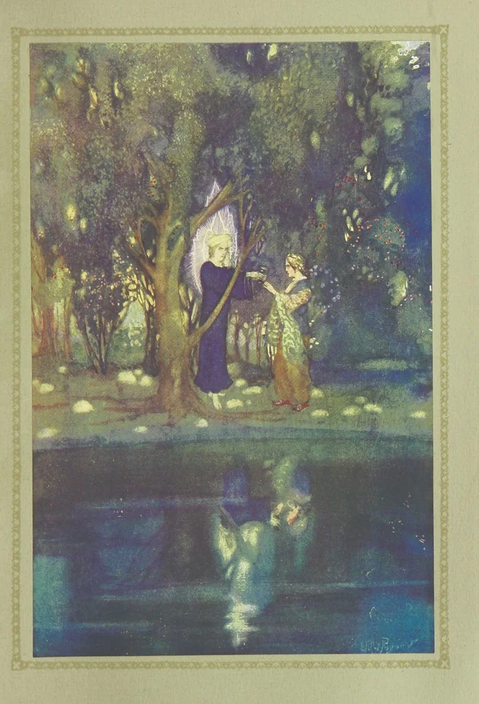 An illustration from Rubáiyát of Omar Khayyám. Presented by Willy Pogány, 1913, leaf 75