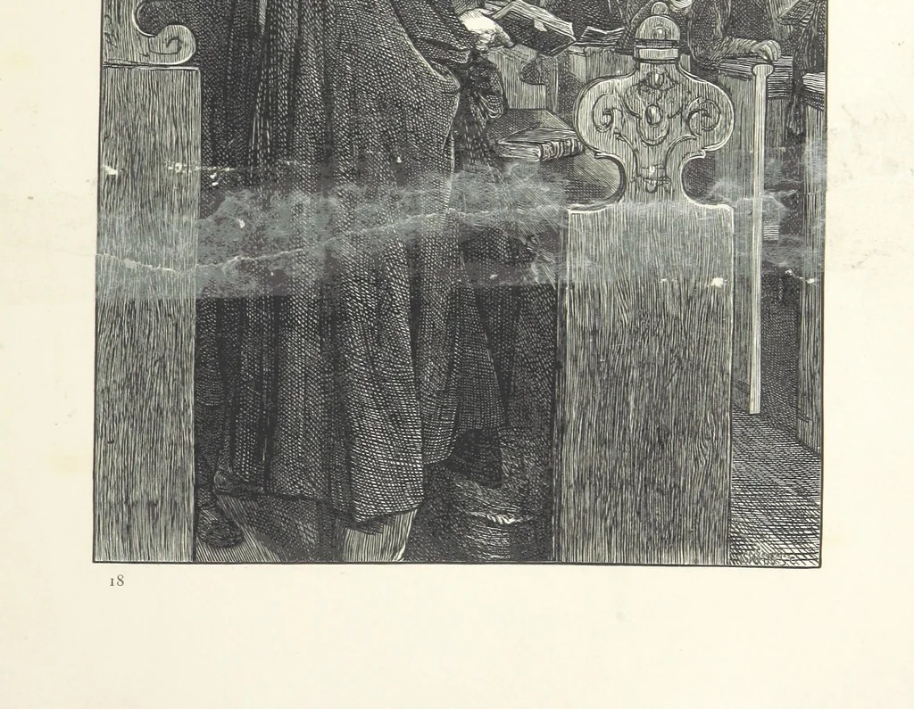 An illustration from Pictures from English Literature ... With twenty illustrations, by J. C. Horsley, E. M. Ward, W. F. Yeames, etc, 1870, leaf 189