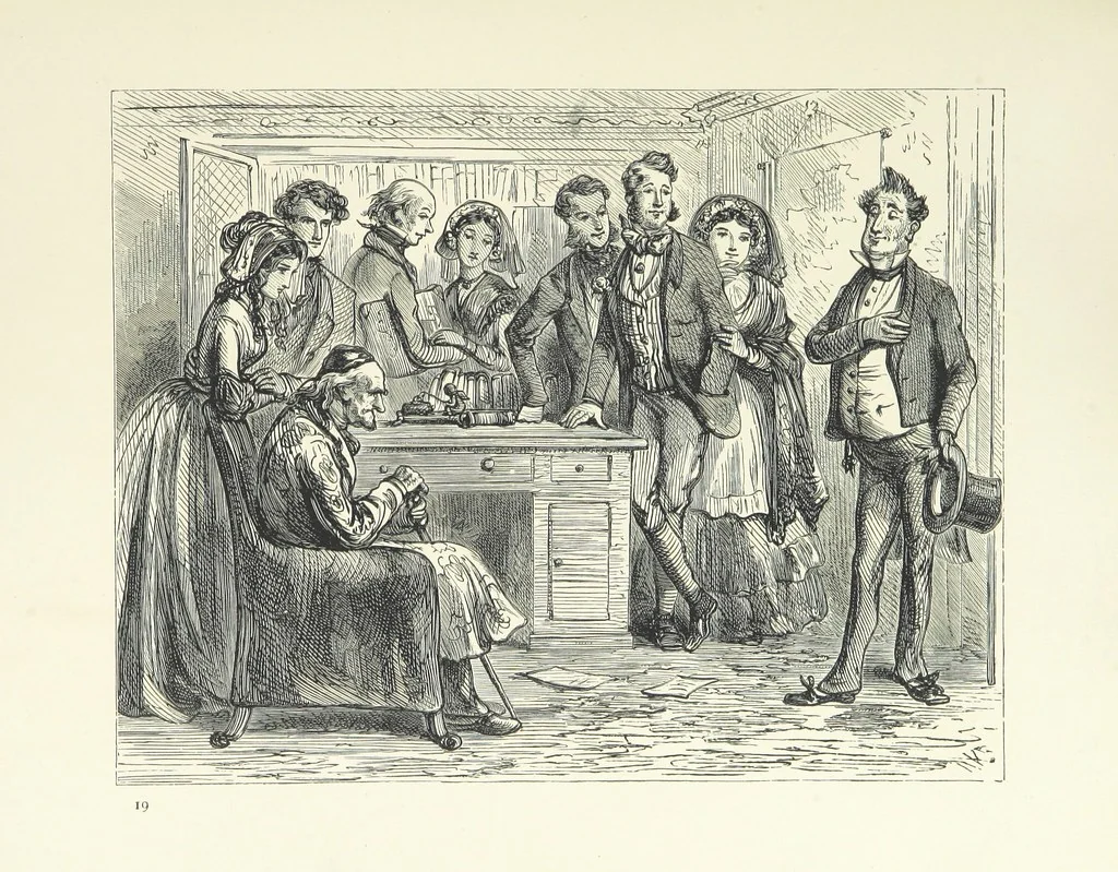 An illustration from Pictures from English Literature ... With twenty illustrations, by J. C. Horsley, E. M. Ward, W. F. Yeames, etc, 1870, leaf 201