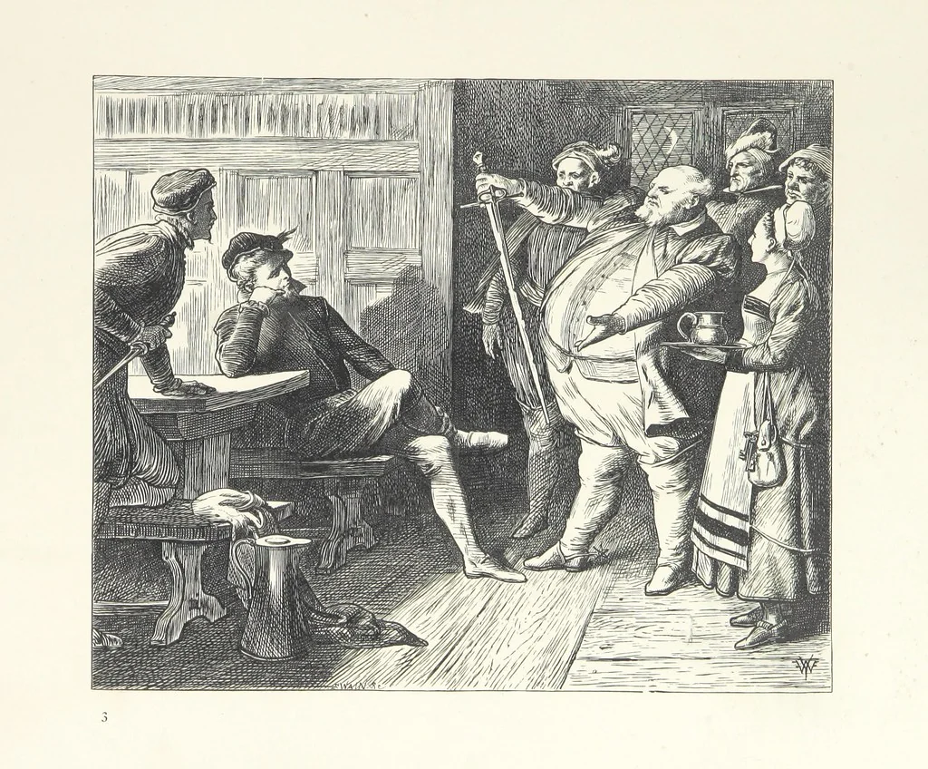 An illustration from Pictures from English Literature ... With twenty illustrations, by J. C. Horsley, E. M. Ward, W. F. Yeames, etc, 1870, leaf 43