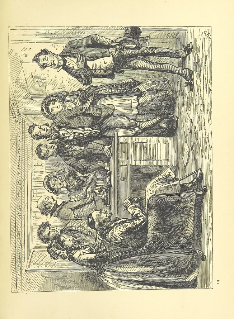 An illustration from Pictures from English Literature ... With twenty illustrations, by J. C. Horsley, E. M. Ward, W. F. Yeames, etc, 1880, leaf 205