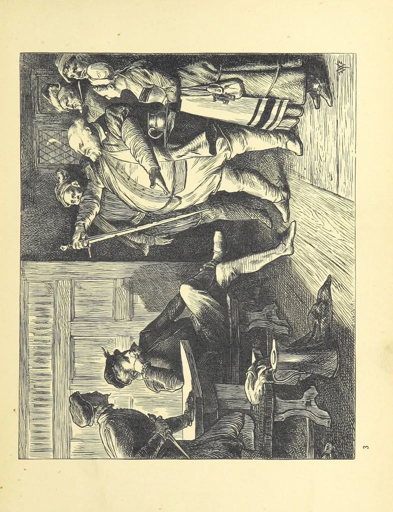 An illustration from Pictures from English Literature ... With twenty illustrations, by J. C. Horsley, E. M. Ward, W. F. Yeames, etc, 1880, leaf 43