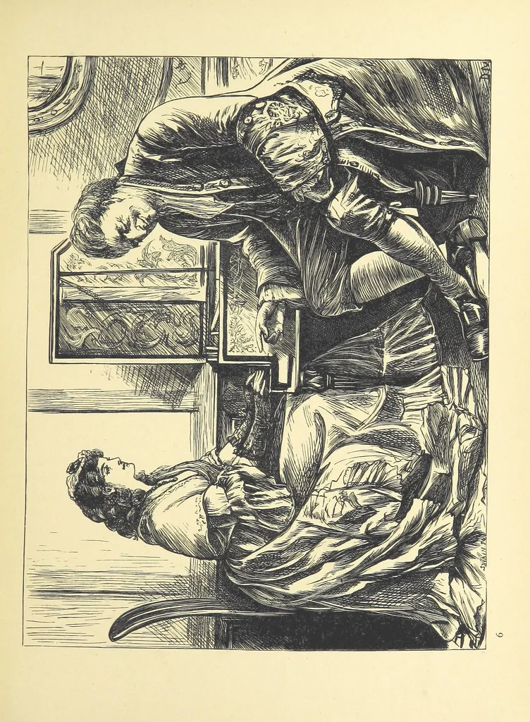An illustration from Pictures from English Literature ... With twenty illustrations, by J. C. Horsley, E. M. Ward, W. F. Yeames, etc, 1880, leaf 75