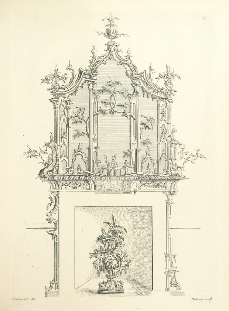 An illustration from Old English and French ornaments; comprising 244 Designs ... by Chippendale, I. Jones, Johnson, Lock, and Pether ... Collected and republished by J. W, 1858, leaf 101