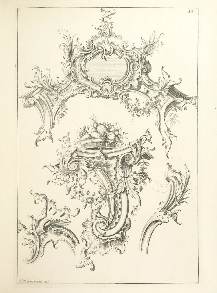 An illustration from Old English and French ornaments; comprising 244 Designs ... by Chippendale, I. Jones, Johnson, Lock, and Pether ... Collected and republished by J. W, 1858, leaf 115