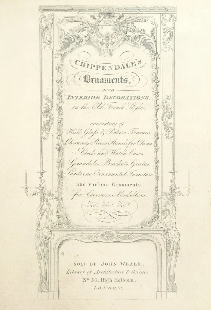An illustration from Old English and French ornaments; comprising 244 Designs ... by Chippendale, I. Jones, Johnson, Lock, and Pether ... Collected and republished by J. W, 1858, leaf 13