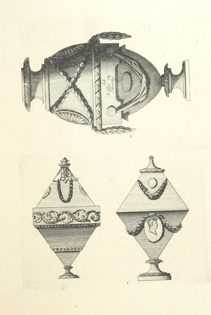An illustration from Old English and French ornaments; comprising 244 Designs ... by Chippendale, I. Jones, Johnson, Lock, and Pether ... Collected and republished by J. W, 1858, leaf 143