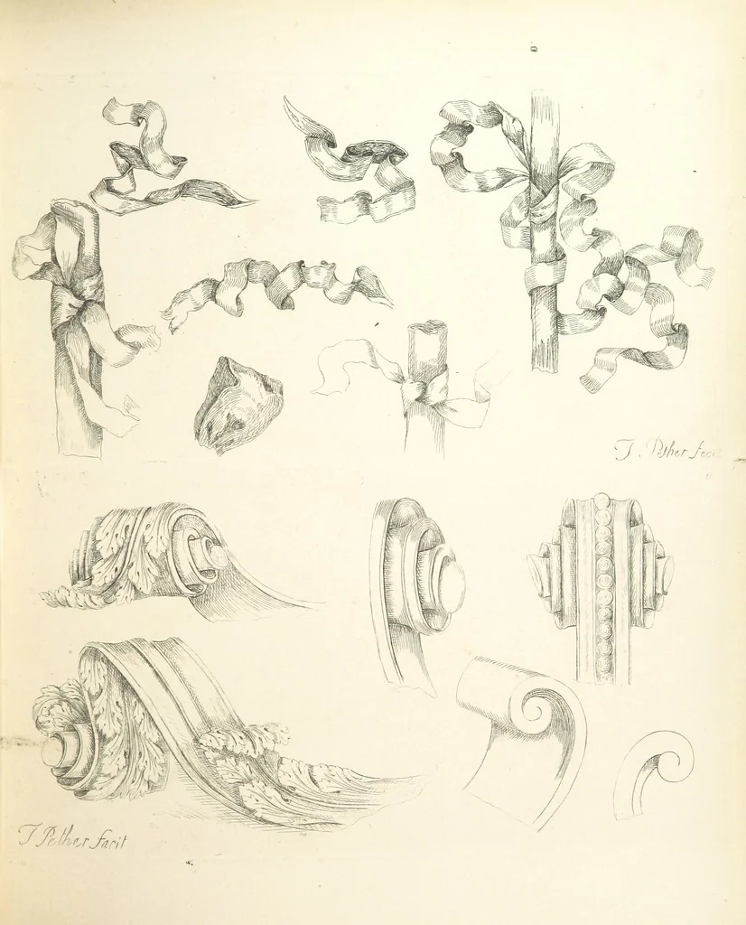 An illustration from Old English and French ornaments; comprising 244 Designs ... by Chippendale, I. Jones, Johnson, Lock, and Pether ... Collected and republished by J. W, 1858, leaf 151