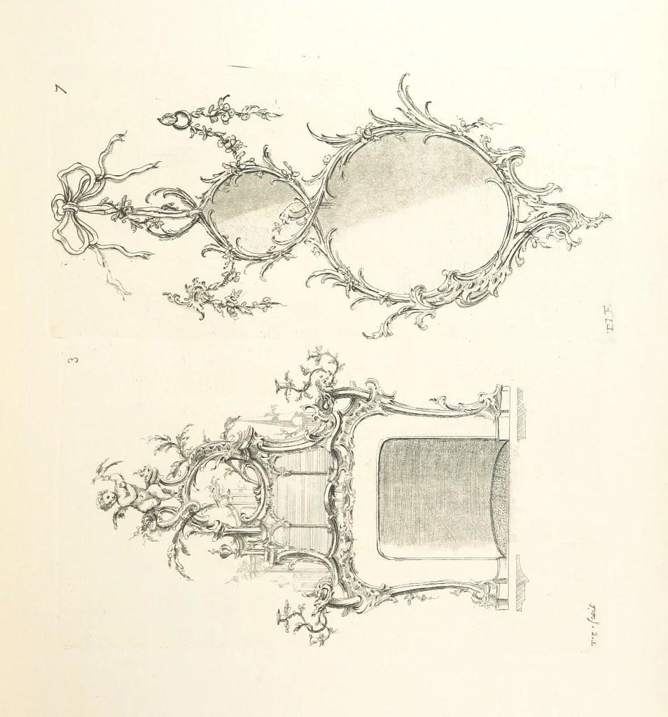 An illustration from Old English and French ornaments; comprising 244 Designs ... by Chippendale, I. Jones, Johnson, Lock, and Pether ... Collected and republished by J. W, 1858, leaf 161