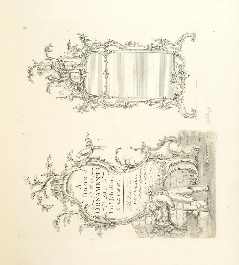 An illustration from Old English and French ornaments; comprising 244 Designs ... by Chippendale, I. Jones, Johnson, Lock, and Pether ... Collected and republished by J. W, 1858, leaf 163