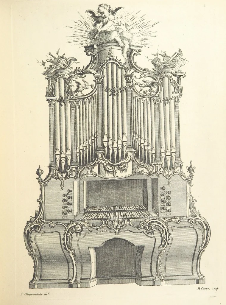 An illustration from Old English and French ornaments; comprising 244 Designs ... by Chippendale, I. Jones, Johnson, Lock, and Pether ... Collected and republished by J. W, 1858, leaf 195