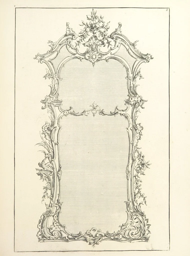 An illustration from Old English and French ornaments; comprising 244 Designs ... by Chippendale, I. Jones, Johnson, Lock, and Pether ... Collected and republished by J. W, 1858, leaf 197