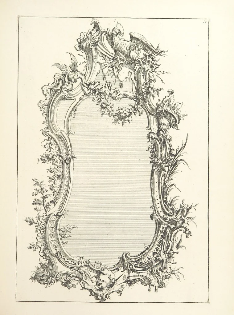 An illustration from Old English and French ornaments; comprising 244 Designs ... by Chippendale, I. Jones, Johnson, Lock, and Pether ... Collected and republished by J. W, 1858, leaf 201