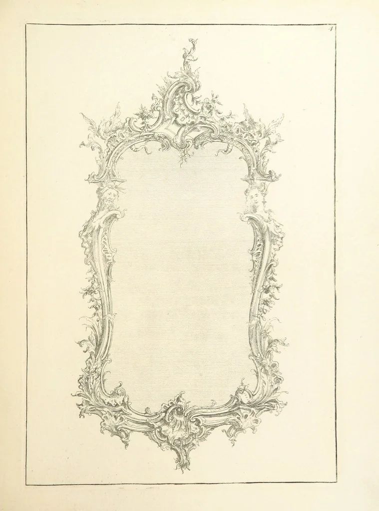 An illustration from Old English and French ornaments; comprising 244 Designs ... by Chippendale, I. Jones, Johnson, Lock, and Pether ... Collected and republished by J. W, 1858, leaf 203
