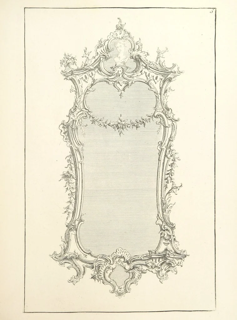 An illustration from Old English and French ornaments; comprising 244 Designs ... by Chippendale, I. Jones, Johnson, Lock, and Pether ... Collected and republished by J. W, 1858, leaf 205
