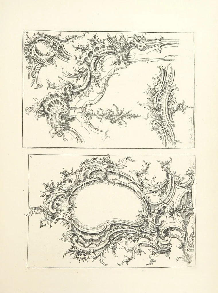 An illustration from Old English and French ornaments; comprising 244 Designs ... by Chippendale, I. Jones, Johnson, Lock, and Pether ... Collected and republished by J. W, 1858, leaf 209