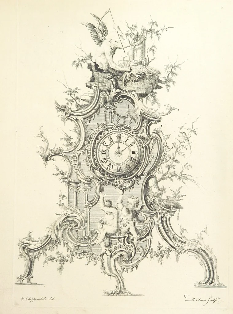 An illustration from Old English and French ornaments; comprising 244 Designs ... by Chippendale, I. Jones, Johnson, Lock, and Pether ... Collected and republished by J. W, 1858, leaf 21