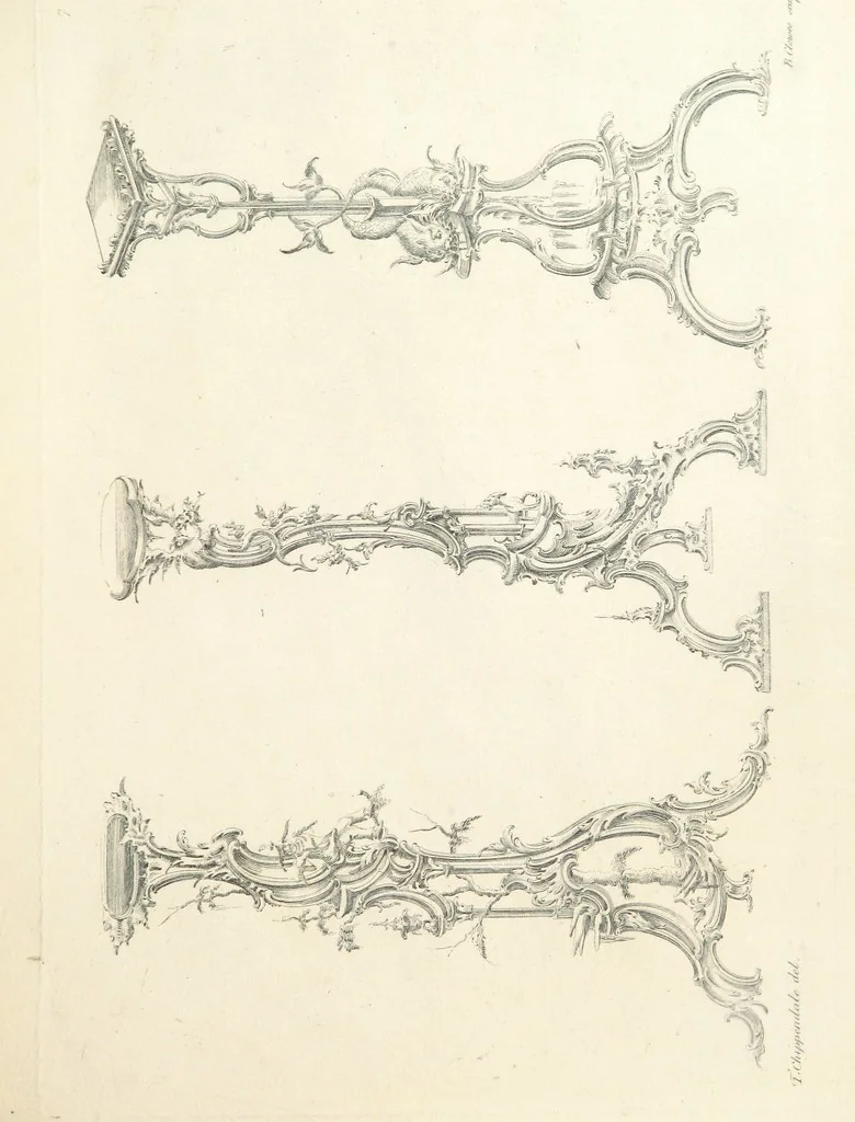 An illustration from Old English and French ornaments; comprising 244 Designs ... by Chippendale, I. Jones, Johnson, Lock, and Pether ... Collected and republished by J. W, 1858, leaf 213