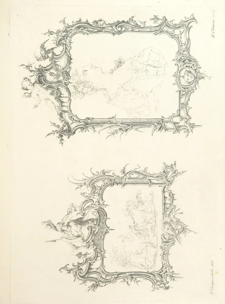 An illustration from Old English and French ornaments; comprising 244 Designs ... by Chippendale, I. Jones, Johnson, Lock, and Pether ... Collected and republished by J. W, 1858, leaf 215