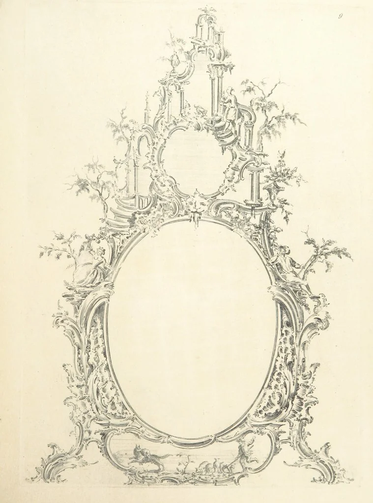 An illustration from Old English and French ornaments; comprising 244 Designs ... by Chippendale, I. Jones, Johnson, Lock, and Pether ... Collected and republished by J. W, 1858, leaf 217