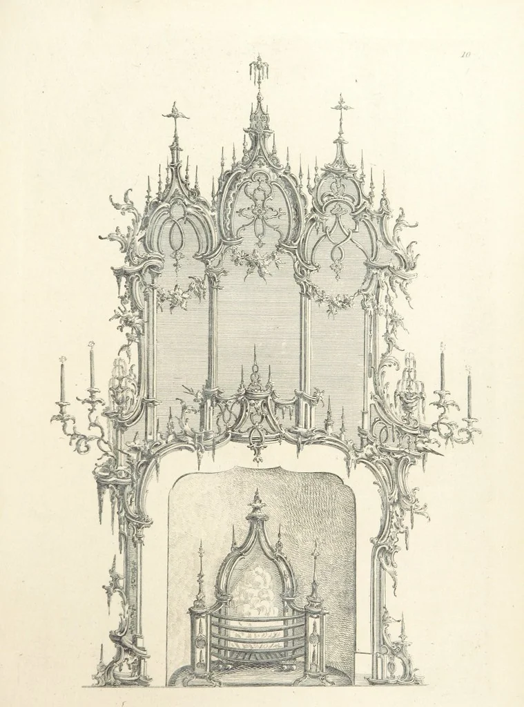 An illustration from Old English and French ornaments; comprising 244 Designs ... by Chippendale, I. Jones, Johnson, Lock, and Pether ... Collected and republished by J. W, 1858, leaf 219