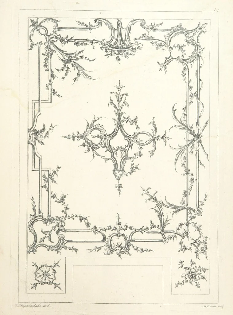An illustration from Old English and French ornaments; comprising 244 Designs ... by Chippendale, I. Jones, Johnson, Lock, and Pether ... Collected and republished by J. W, 1858, leaf 223