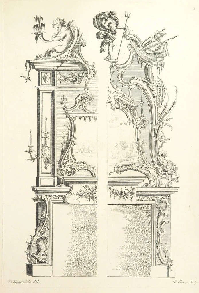 An illustration from Old English and French ornaments; comprising 244 Designs ... by Chippendale, I. Jones, Johnson, Lock, and Pether ... Collected and republished by J. W, 1858, leaf 23