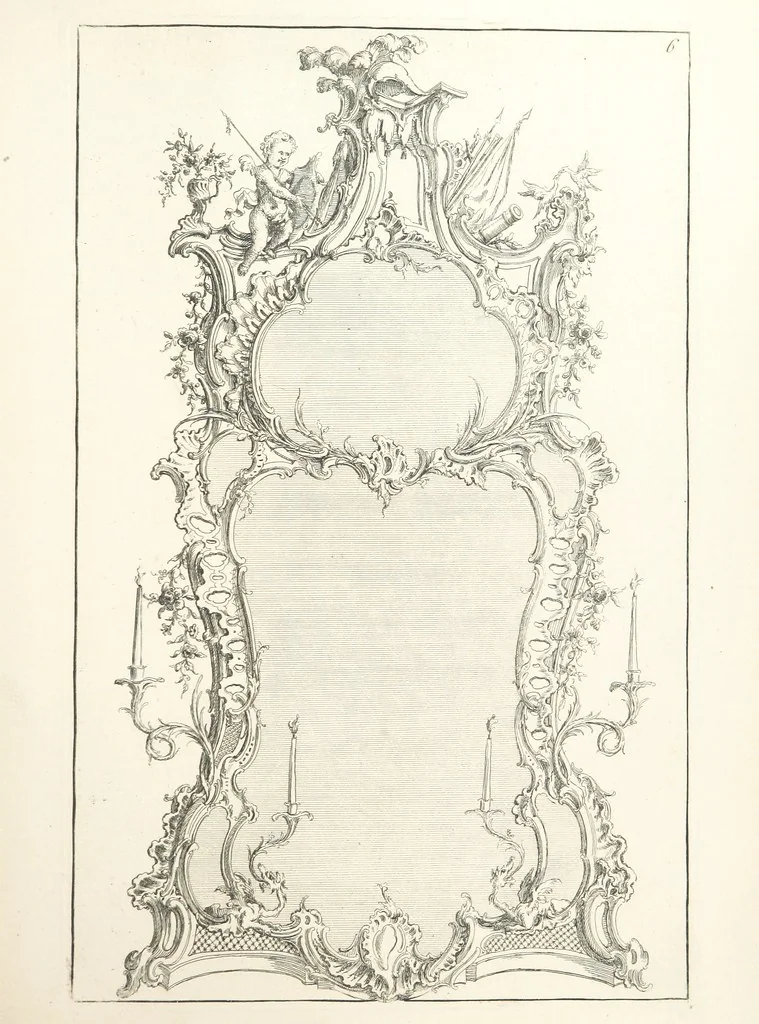 An illustration from Old English and French ornaments; comprising 244 Designs ... by Chippendale, I. Jones, Johnson, Lock, and Pether ... Collected and republished by J. W, 1858, leaf 29