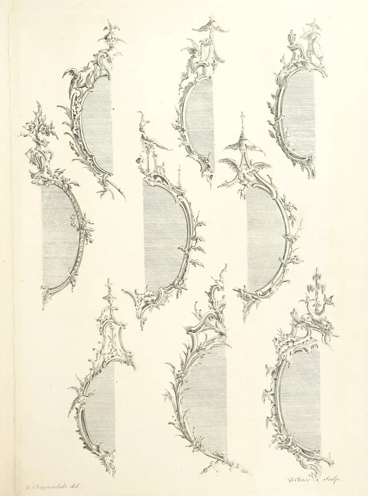 An illustration from Old English and French ornaments; comprising 244 Designs ... by Chippendale, I. Jones, Johnson, Lock, and Pether ... Collected and republished by J. W, 1858, leaf 35