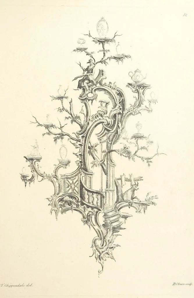 An illustration from Old English and French ornaments; comprising 244 Designs ... by Chippendale, I. Jones, Johnson, Lock, and Pether ... Collected and republished by J. W, 1858, leaf 41