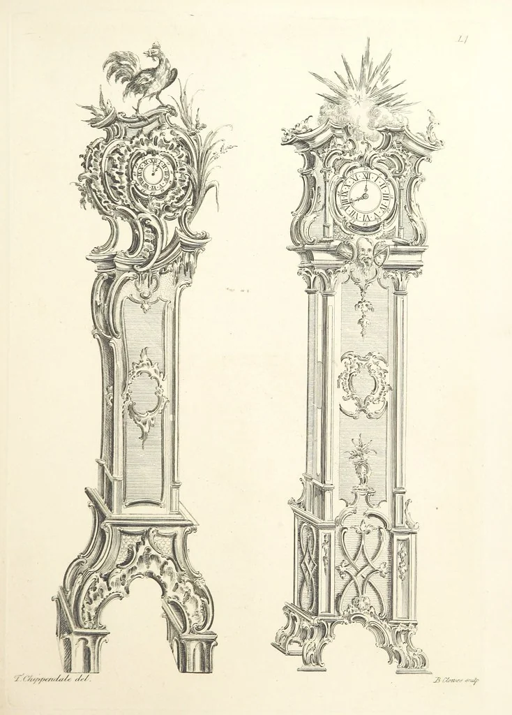 An illustration from Old English and French ornaments; comprising 244 Designs ... by Chippendale, I. Jones, Johnson, Lock, and Pether ... Collected and republished by J. W, 1858, leaf 45