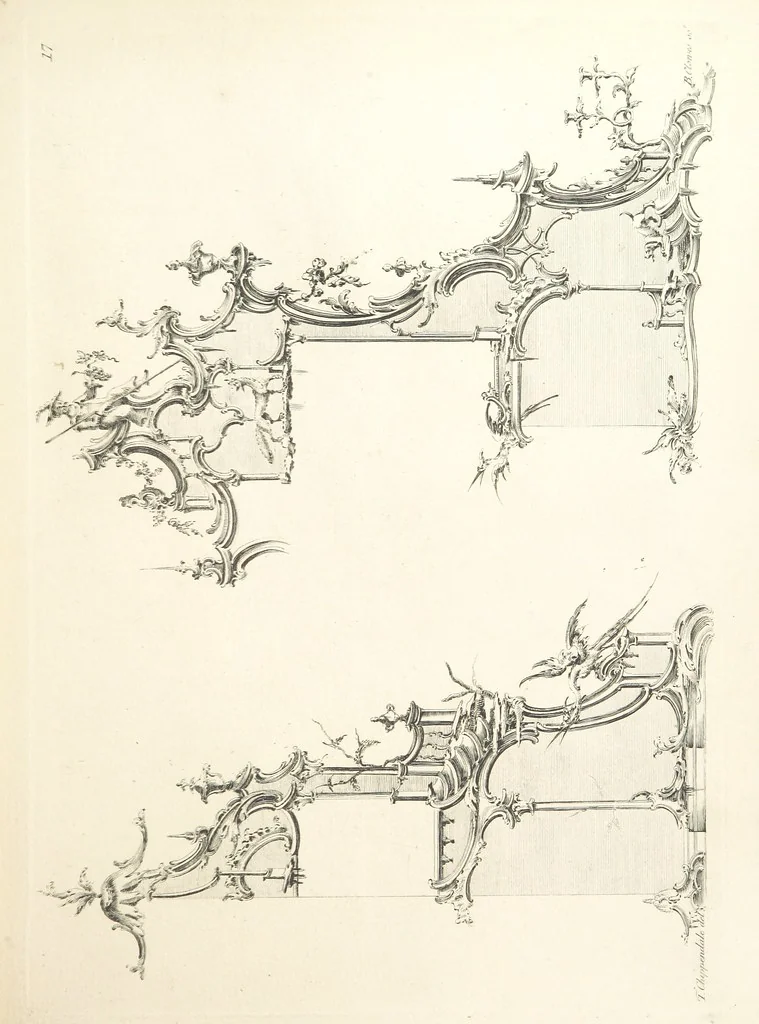 An illustration from Old English and French ornaments; comprising 244 Designs ... by Chippendale, I. Jones, Johnson, Lock, and Pether ... Collected and republished by J. W, 1858, leaf 51