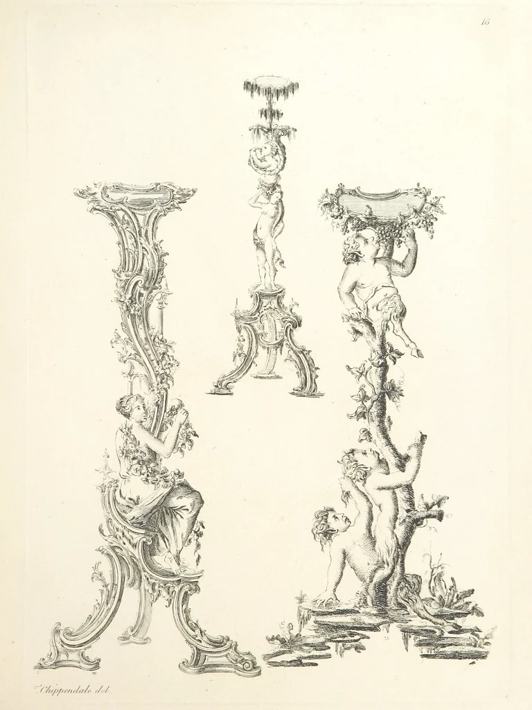 An illustration from Old English and French ornaments; comprising 244 Designs ... by Chippendale, I. Jones, Johnson, Lock, and Pether ... Collected and republished by J. W, 1858, leaf 53