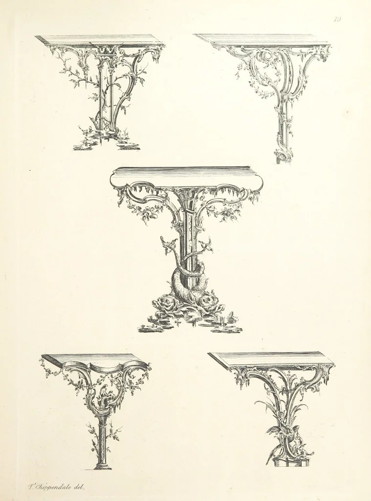 An illustration from Old English and French ornaments; comprising 244 Designs ... by Chippendale, I. Jones, Johnson, Lock, and Pether ... Collected and republished by J. W, 1858, leaf 55