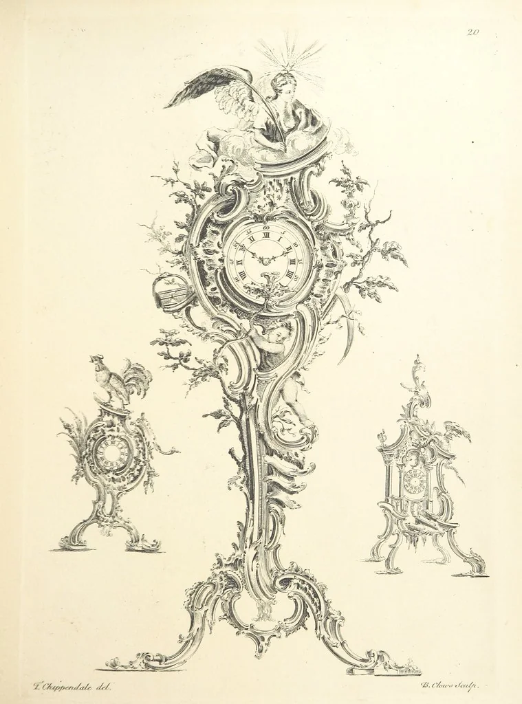An illustration from Old English and French ornaments; comprising 244 Designs ... by Chippendale, I. Jones, Johnson, Lock, and Pether ... Collected and republished by J. W, 1858, leaf 57