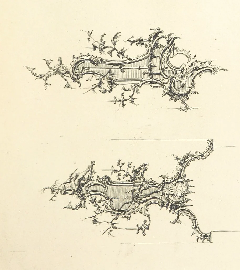 An illustration from Old English and French ornaments; comprising 244 Designs ... by Chippendale, I. Jones, Johnson, Lock, and Pether ... Collected and republished by J. W, 1858, leaf 67