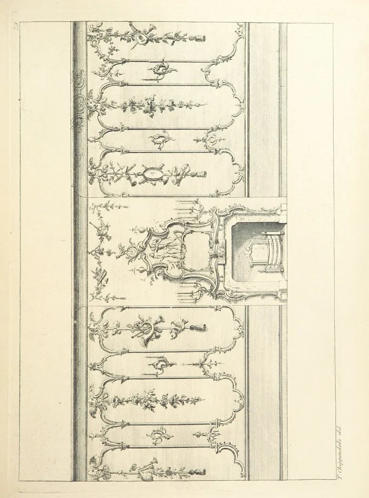 An illustration from Old English and French ornaments; comprising 244 Designs ... by Chippendale, I. Jones, Johnson, Lock, and Pether ... Collected and republished by J. W, 1858, leaf 75