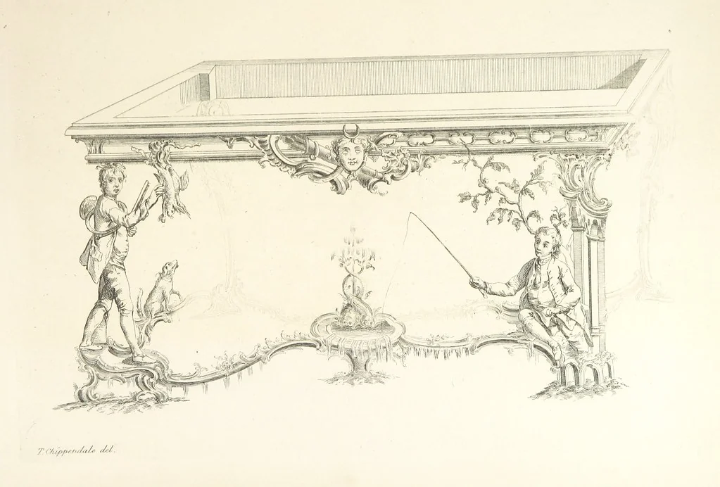 An illustration from Old English and French ornaments; comprising 244 Designs ... by Chippendale, I. Jones, Johnson, Lock, and Pether ... Collected and republished by J. W, 1858, leaf 79