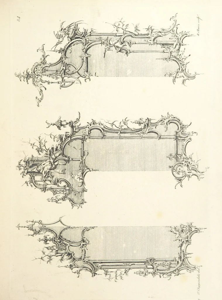An illustration from Old English and French ornaments; comprising 244 Designs ... by Chippendale, I. Jones, Johnson, Lock, and Pether ... Collected and republished by J. W, 1858, leaf 85