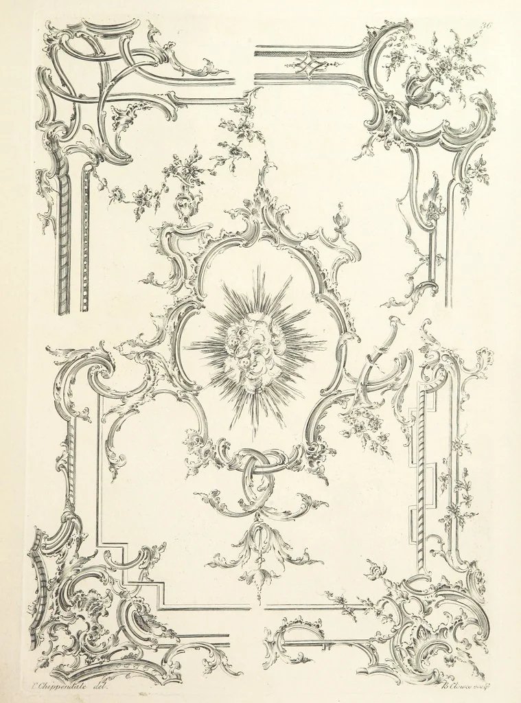 An illustration from Old English and French ornaments; comprising 244 Designs ... by Chippendale, I. Jones, Johnson, Lock, and Pether ... Collected and republished by J. W, 1858, leaf 89