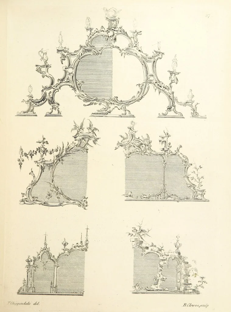 An illustration from Old English and French ornaments; comprising 244 Designs ... by Chippendale, I. Jones, Johnson, Lock, and Pether ... Collected and republished by J. W, 1858, leaf 91