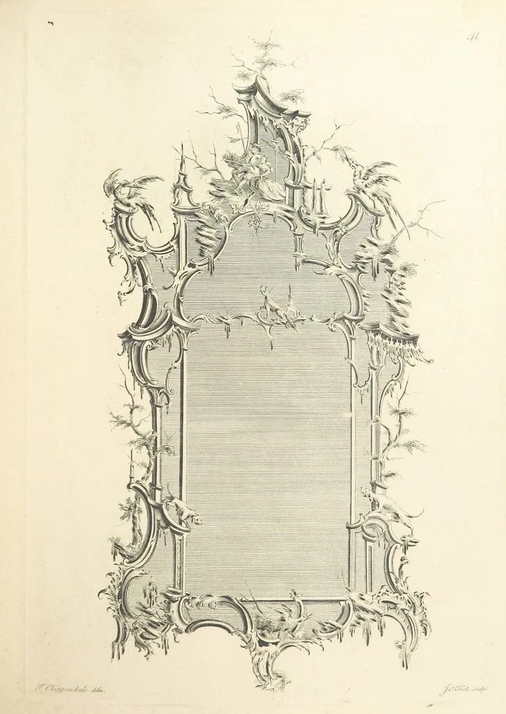 An illustration from Old English and French ornaments; comprising 244 Designs ... by Chippendale, I. Jones, Johnson, Lock, and Pether ... Collected and republished by J. W, 1858, leaf 99