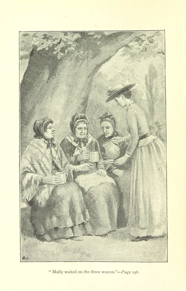 An illustration from For Auld Lang Syne; a nineteenth century story ... Illustrated by E. M. Taylor, 1889, leaf 8
