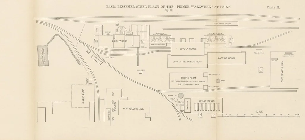 An illustration from Wedding's Basic Bessemer Process. Translated [from the supplement to the author's Darstellung des schmiedbaren Eisens” entitled, “Basische Bessemer oder Thomas Process”] ... by W. B. Phillips ... and E. Prochaska ... With a supplementary chapter on dephosphorization in the basic open-hearth furnace, by E. Prochaska, 1891, leaf 189