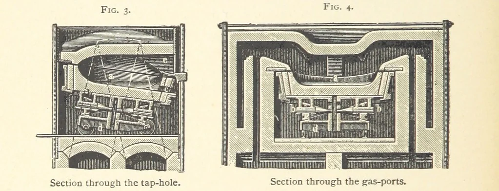An illustration from Wedding's Basic Bessemer Process. Translated [from the supplement to the author's Darstellung des schmiedbaren Eisens” entitled, “Basische Bessemer oder Thomas Process”] ... by W. B. Phillips ... and E. Prochaska ... With a supplementary chapter on dephosphorization in the basic open-hearth furnace, by E. Prochaska, 1891, leaf 28