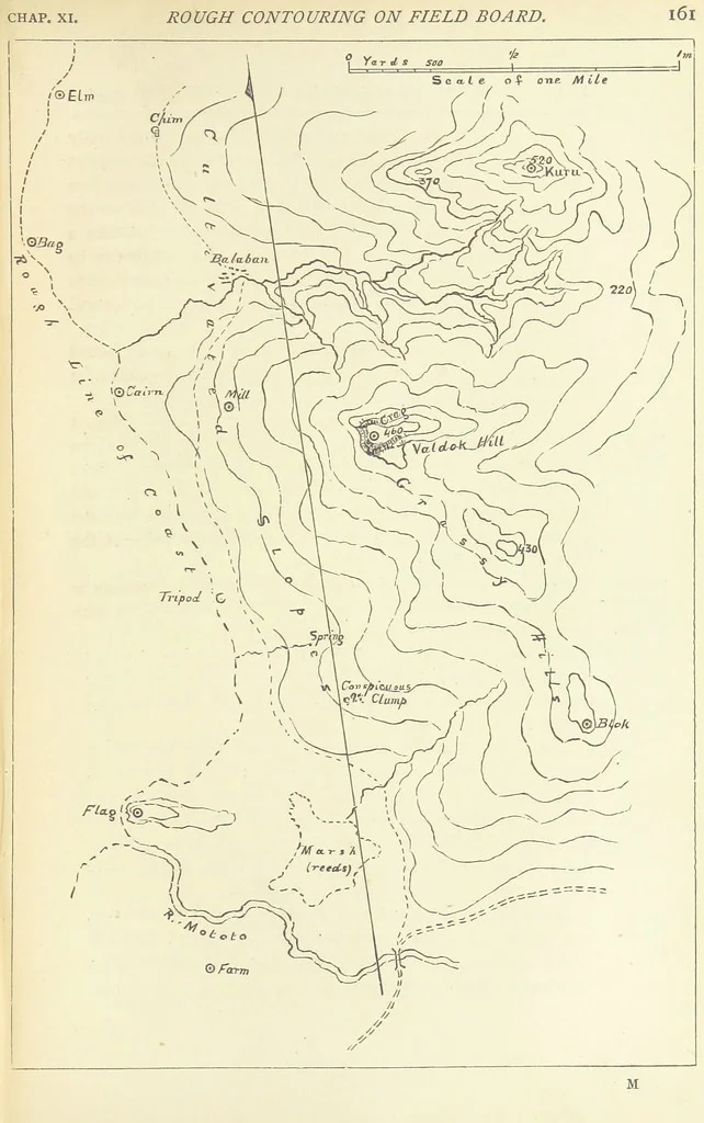 An illustration from Hydrographical Surveying. A description of the means and methods employed in constructing marine charts, 1882, leaf 179