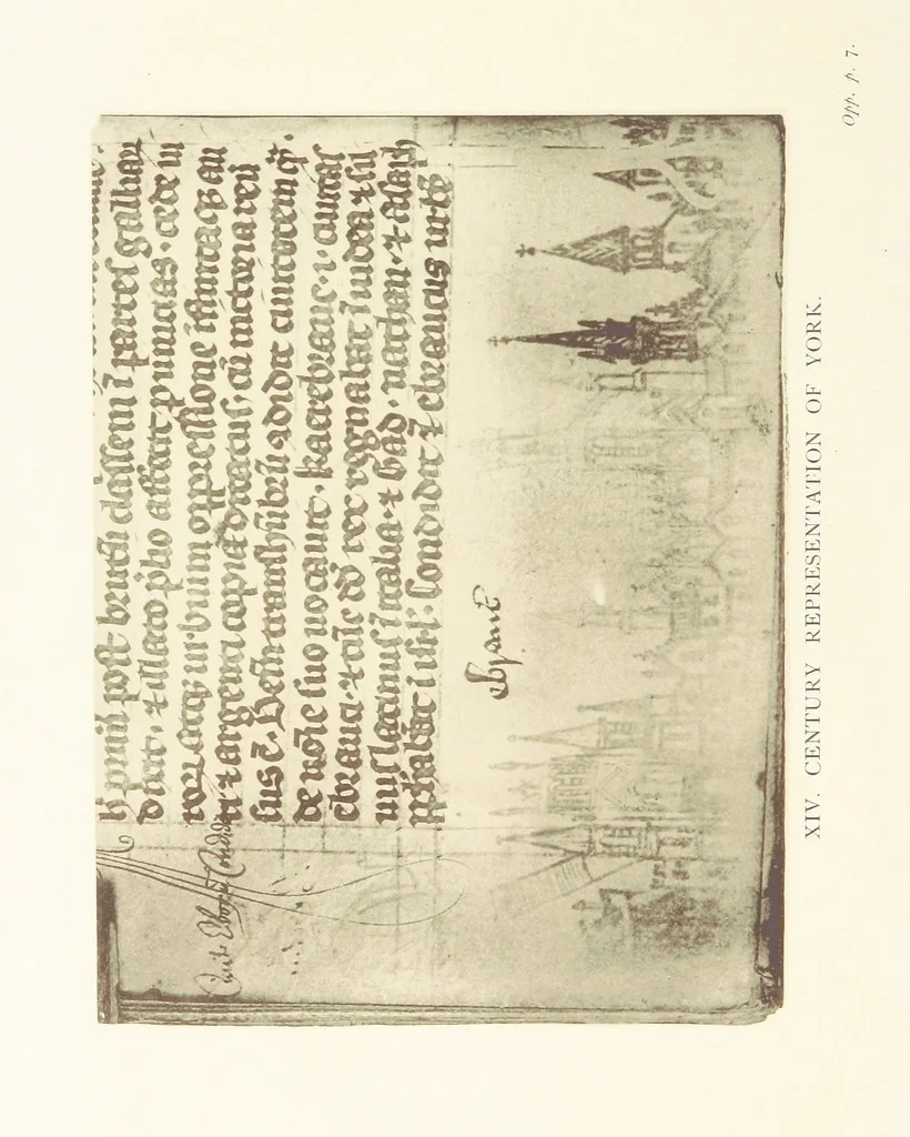 An illustration from Analecta Eboracensia. Some remaynes of the ancient City of York. Collected by a Citizen of York, Sir Thomas Widdrington, Knt. ... Edited and annotated by ... C. Caine, etc. [With plates, 1897, leaf 50